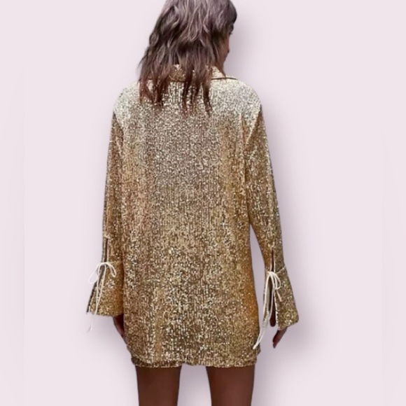Topshop Gold co-ord sequin oversized shirt - Picture 2 of 9